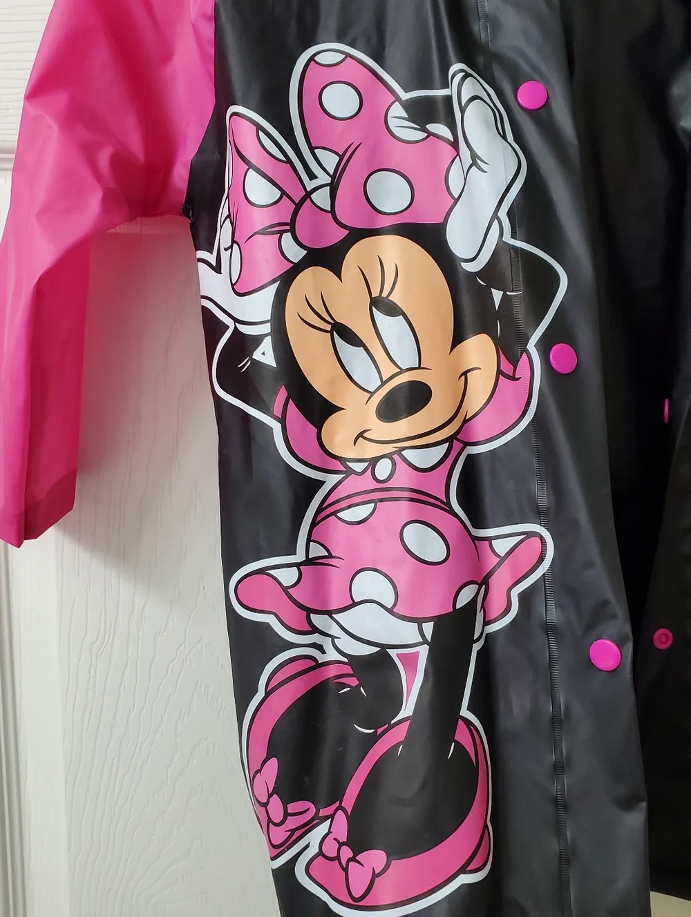 Disney Minnie Mouse Pink & Black Kids Rain Jacket Small
